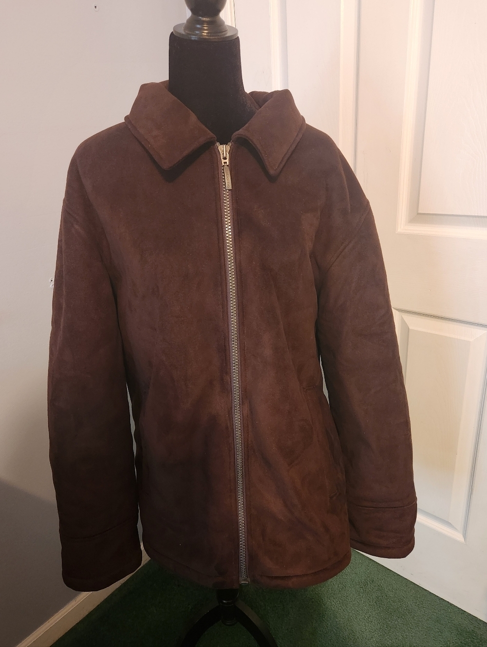 Classic Faux Suede Zip-Front Jacket in Deep Brown Claiborne Outerwear Size XL